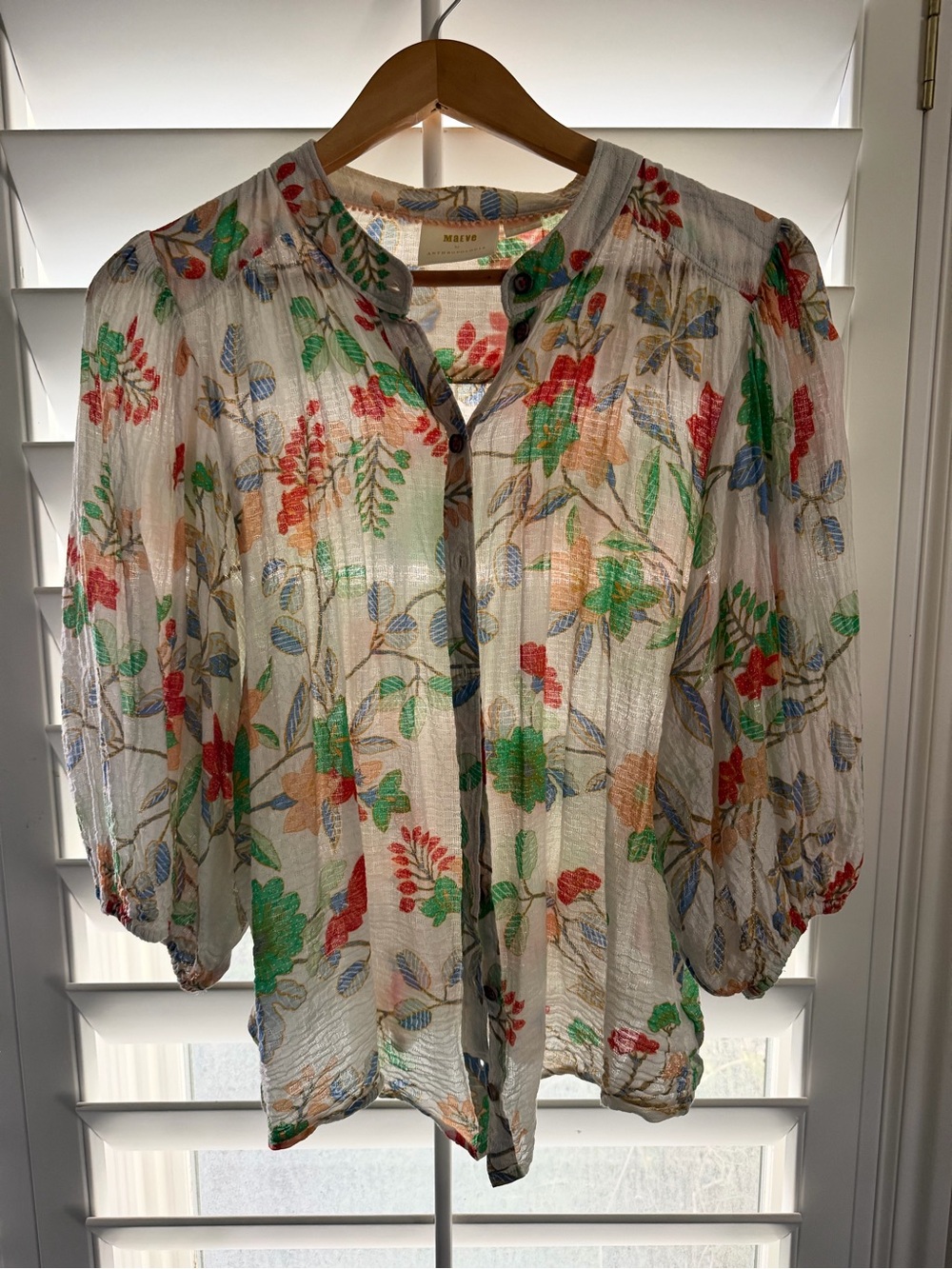 Anthropologie Maeve Kalapana Blouse with Green, Red & Orange Floral Print US 14 - Picture 2 of 9